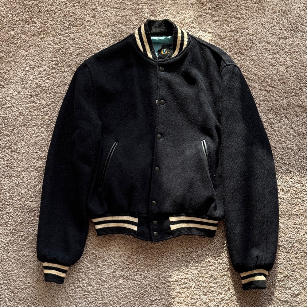 Champion Black Bomber Jacket with Striped Collar
